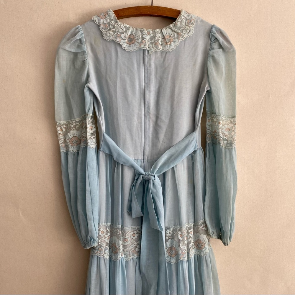 Vintage 70s Blue Long Poet Sleeve Prairie Maxi Dress Gunne Sax Like Thrashed XS - Picture 9 of 10